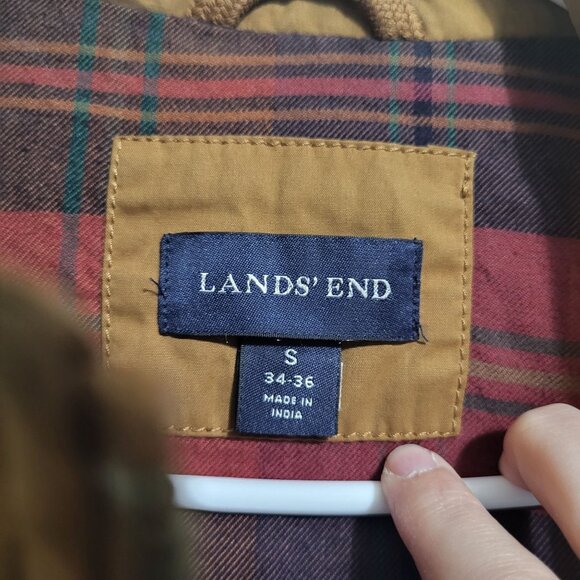 Lands' End Men's Small Brown Tan Corduroy Quilted Vest Red Plaid Flannel Outdoor - Picture 7 of 12